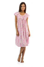 Casual Nights Women's Smocked Lace Short Sleeve Nightgown - Pink