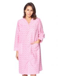 Casual Nights Women's Floral Snap Front Flannel Duster Long Sleeve Lounger Dress - Geo Pink