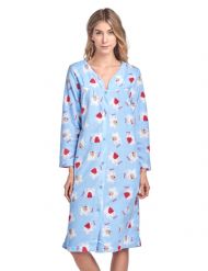 Casual Nights Women's Printed Fleece Snap-Front Lounger House Dress - #4 Blue