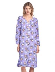 Casual Nights Women's Printed Fleece Snap-Front Lounger House Dress - #1 Purple