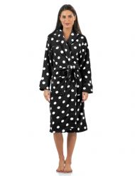 Casual Nights Women's Fleece Plush Robe - Black/Dots
