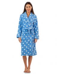 Casual Nights Women's Fleece Plush Robe - Blue/Dots