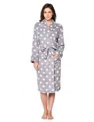 Casual Nights Women's Fleece Plush Robe - Grey/Dots