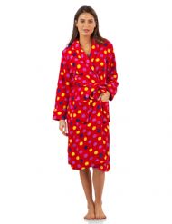 Casual Nights Women's Fleece Plush Robe - Red/Dots