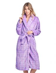 Casual Nights Women's Dot Long Sleeve Mini Popcorn Fleece Plush Robe - Lilac