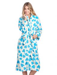 Casual Nights Women's Heart Long Sleeve Mini Popcorn Fleece Plush Robe - Aqua