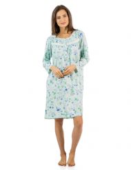 Casual Nights Women's Floral Pintucked Long Sleeve Nightgown - Green