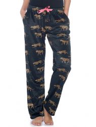 Ashford & Brooks Women's Plush Mink Fleece Pajama Sleep Pants -  Leopard Black