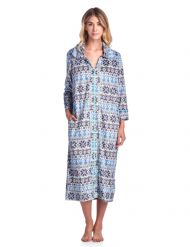 Ashford & Brooks Women's Long Zip Up Mink Fleece Lounger Robe - Fair Isle Ivory