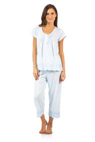 Casual Nights Women's Short Sleeve Floral Capri Pajama Set - Light Blue