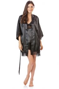 Ashford & Brooks Women's 3 Piece Satin Robe and Pajama Set - Black