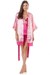 Ashford & Brooks Women's 3 Piece Satin Robe and Pajama Set - Pink/Fuschia