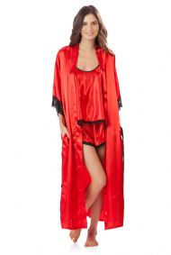 Ashford & Brooks Women's 3 Piece Satin Long Robe and Pajama Set - Red