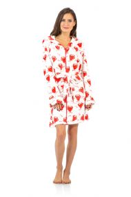 Ashford & Brooks Women's Plush Coral Fleece Zip Up Hooded Robe - Ivory Red