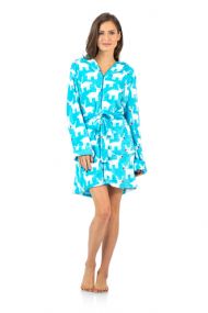 Ashford & Brooks Women's Plush Coral Fleece Zip Up Hooded Robe - Light Blue White