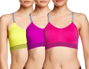 Balanced Tech Ultimate Performance Seamless Sports Bra 3-Pack - Fusion/Sulphur Spring/Pink Glo - This Balanced Tech Ultimate Seamless Sports Bra 3-Packis made from lightweight 92% Nylon/8% Elastane fabric that's super soft and comfortable and provides anti-odor and Breathability that moves moisture away from the body and QUICK DRY moisture control technology ensures wicking and fast drying, it features Seamless construction support, adjustable straps and removable molded cups so you can choose your level of support, this stretch-fit bra provides Enhanced Back Support and flattering low-impact support. Bust (IN) Small-30/31 Medium-32/34 Large-35/37 XLarge-38/40 