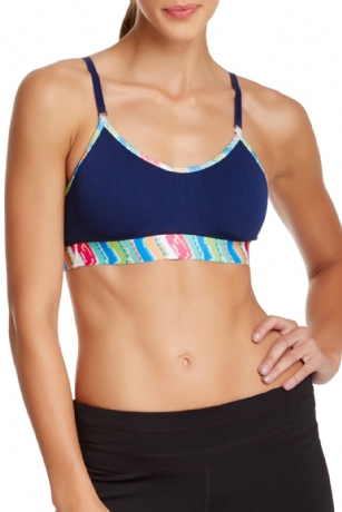 Balanced Tech Printed Performance Seamless Sports Bra - Blue Chevron - Balanced Tech Printed Performance Seamless T Shirt Sports Bra is the perfect every day bra made from lightweight 92% Polyester /8% Spandex fabric that's super soft and comfortable and provides anti-odor and Breathability that moves moisture away from the body and QUICK DRY moisture control technology ensures wicking and fast drying, it features Contrast colors trim, 4 Way stretch, Seamless construction support, adjustable straps and removable molded cups so you can choose your level of support, this stretch-fit bra provides Enhanced Back Support and flattering low-impact support. Bust (IN) Small-30/31 Medium-32/34 Large-35/37 XLarge-38/40 