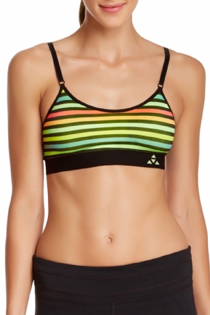 Balanced Tech Printed Performance Seamless Sports Bra - Stripe Print - Balanced Tech Printed Performance Seamless T Shirt Sports Bra is the perfect every day bra made from lightweight 92% Polyester /8% Spandex fabric that's super soft and comfortable and provides anti-odor and Breathability that moves moisture away from the body and QUICK DRY moisture control technology ensures wicking and fast drying, it features Contrast colors trim, 4 Way stretch, Seamless construction support, adjustable straps and removable molded cups so you can choose your level of support, this stretch-fit bra provides Enhanced Back Support and flattering low-impact support. Bust (IN) Small-30/31 Medium-32/34 Large-35/37 XLarge-38/40 