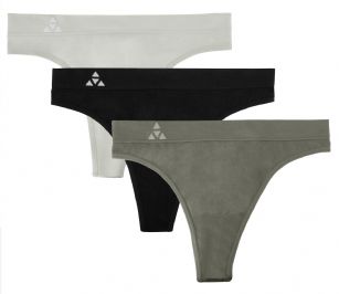 Balanced Tech Women's Seamless Thong 3 Pack - Black/Grey Assorted - This 3 Pack seamless Thongs From Balanced Tech is made from lightweight 92% Nylon/8% Elastane fabric that's super soft and comfortable and provides anti-odor and Breathability that moves moisture away from the body and QUICK DRY moisture control technology ensures fast drying, Four-Way Stretch conforms to the body for excellent support, plus the Seamless-style underwear to ensure Comfort While minimizing visible panty lines. This economical 3-pack is a smart investment for any woman's active attire collection.