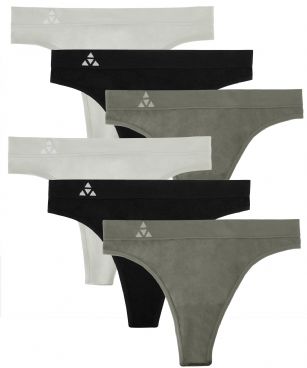 Balanced Tech Women's Seamless Thong Panties 6-Pack - Grey/Charcoal/Black - This 6 Pack seamless Thongs From Balanced Tech is made from lightweight 92% Nylon/8% Elastane fabric that's super soft and comfortable and provides anti-odor and Breath-ability that moves moisture away from the body and QUICK DRY moisture control technology ensures fast drying, Four-Way Stretch conforms to the body for excellent support, plus the Seamless-style underwear to ensure Comfort While minimizing visible panty lines. Now Reinforced for longer lasting Comfort and durability. This economical 6-pack is a smart investment for any woman's active attire collection.About the Brand - "Balanced Tech" is an active-wear brand that infuses technology, Driven by the latest trends with style and comfort for everyday goals and challenges. Whether you are working up a serious sweat or hanging out on a Sunday, you can always look and feel great with Balanced Tech!