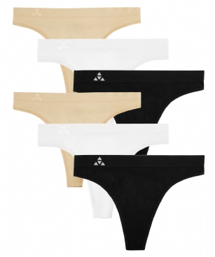 Balanced Tech Women's Seamless Thong Panties 6-Pack - Black/White/Nude - This 6 Pack seamless Thongs From Balanced Tech is made from lightweight 92% Nylon/8% Elastane fabric that's super soft and comfortable and provides anti-odor and Breath-ability that moves moisture away from the body and QUICK DRY moisture control technology ensures fast drying, Four-Way Stretch conforms to the body for excellent support, plus the Seamless-style underwear to ensure Comfort While minimizing visible panty lines. Now Reinforced for longer lasting Comfort and durability. This economical 6-pack is a smart investment for any woman's active attire collection.About the Brand - "Balanced Tech" is an active-wear brand that infuses technology, Driven by the latest trends with style and comfort for everyday goals and challenges. Whether you are working up a serious sweat or hanging out on a Sunday, you can always look and feel great with Balanced Tech!