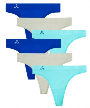 Balanced Tech Women's Seamless Thong Panties 6-Pack - Aquatic Group - This 6 Pack seamless Thongs From Balanced Tech is made from lightweight 92% Nylon/8% Elastane fabric that's super soft and comfortable and provides anti-odor and Breath-ability that moves moisture away from the body and QUICK DRY moisture control technology ensures fast drying, Four-Way Stretch conforms to the body for excellent support, plus the Seamless-style underwear to ensure Comfort While minimizing visible panty lines. Now Reinforced for longer lasting Comfort and durability. This economical 6-pack is a smart investment for any woman's active attire collection.About the Brand - "Balanced Tech" is an active-wear brand that infuses technology, Driven by the latest trends with style and comfort for everyday goals and challenges. Whether you are working up a serious sweat or hanging out on a Sunday, you can always look and feel great with Balanced Tech!
