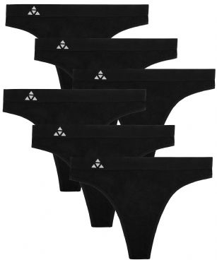 Balanced Tech Women's Seamless Thong Panties 6-Pack - Solid Black - This 6 Pack seamless Thongs From Balanced Tech is made from lightweight 92% Nylon/8% Elastane fabric that's super soft and comfortable and provides anti-odor and Breath-ability that moves moisture away from the body and QUICK DRY moisture control technology ensures fast drying, Four-Way Stretch conforms to the body for excellent support, plus the Seamless-style underwear to ensure Comfort While minimizing visible panty lines. Now Reinforced for longer lasting Comfort and durability. This economical 6-pack is a smart investment for any woman's active attire collection.About the Brand - "Balanced Tech" is an active-wear brand that infuses technology, Driven by the latest trends with style and comfort for everyday goals and challenges. Whether you are working up a serious sweat or hanging out on a Sunday, you can always look and feel great with Balanced Tech!