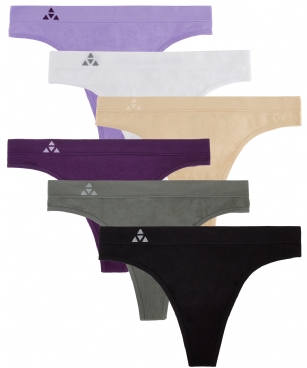 Balanced Tech Women's Seamless Thong Panties 6-Pack - Classic Essentials - This 6 Pack seamless Thongs From Balanced Tech is made from lightweight 92% Nylon/8% Elastane fabric that's super soft and comfortable and provides anti-odor and Breath-ability that moves moisture away from the body and QUICK DRY moisture control technology ensures fast drying, Four-Way Stretch conforms to the body for excellent support, plus the Seamless-style underwear to ensure Comfort While minimizing visible panty lines. Now Reinforced for longer lasting Comfort and durability. This economical 6-pack is a smart investment for any woman's active attire collection.About the Brand - "Balanced Tech" is an active-wear brand that infuses technology, Driven by the latest trends with style and comfort for everyday goals and challenges. Whether you are working up a serious sweat or hanging out on a Sunday, you can always look and feel great with Balanced Tech!