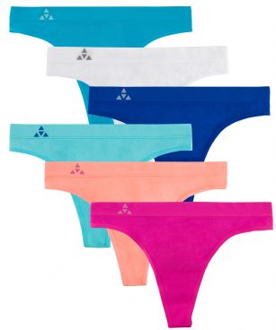 Balanced Tech Women's Seamless Thong Panties 6-Pack - Tropical Bliss - This 6 Pack seamless Thongs From Balanced Tech is made from lightweight 92% Nylon/8% Elastane fabric that's super soft and comfortable and provides anti-odor and Breath-ability that moves moisture away from the body and QUICK DRY moisture control technology ensures fast drying, Four-Way Stretch conforms to the body for excellent support, plus the Seamless-style underwear to ensure Comfort While minimizing visible panty lines. Now Reinforced for longer lasting Comfort and durability. This economical 6-pack is a smart investment for any woman's active attire collection.About the Brand - "Balanced Tech" is an active-wear brand that infuses technology, Driven by the latest trends with style and comfort for everyday goals and challenges. Whether you are working up a serious sweat or hanging out on a Sunday, you can always look and feel great with Balanced Tech!