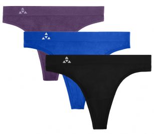 Balanced Tech Women's Seamless Thong 3 Pack - Black/Royal Blue/ Blackberry - This 3 Pack seamless Thongs From Balanced Tech is made from lightweight 92% Nylon/8% Elastane fabric that's super soft and comfortable and provides anti-odor and Breathability that moves moisture away from the body and QUICK DRY moisture control technology ensures fast drying, Four-Way Stretch conforms to the body for excellent support, plus the Seamless-style underwear to ensure Comfort While minimizing visible panty lines. This economical 3-pack is a smart investment for any woman's active attire collection.