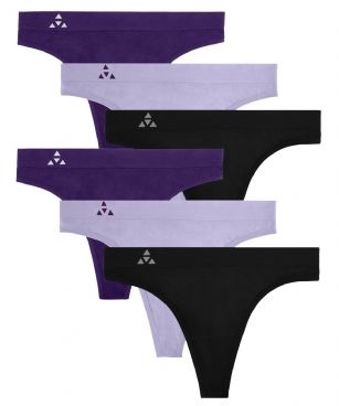 Balanced Tech Women's Seamless Thong Panties 6-Pack - Blackberry/Black/Violet - This 3 Pack seamless Thongs From Balanced Tech is made from lightweight 92% Nylon/8% Elastane fabric that's super soft and comfortable and provides anti-odor and Breath-ability that moves moisture away from the body and QUICK DRY moisture control technology ensures fast drying, Four-Way Stretch conforms to the body for excellent support, plus the Seamless-style underwear to ensure Comfort While minimizing visible panty lines. Now Reinforced for longer lasting Comfort and durability. This economical 3-pack is a smart investment for any woman's active attire collection.About the Brand - "Balanced Tech" is an active-wear brand that infuses technology, Driven by the latest trends with style and comfort for everyday goals and challenges. Whether you are working up a serious sweat or hanging out on a Sunday, you can always look and feel great with Balanced Tech!
