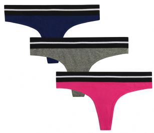 Balanced Tech Women's Active Cotton Thongs Panty 3 Pack - Pink/H. Grey/Navy - This Three Pack Active Cotton Thong Panty from Balanced Tech is made from a lightweight 53% Cotton/42% Polyester/5% Elastane fabric that's super soft and comfortable. These underwear provide a breathable function, Sporty jacquard comfortable elastic band won't ride up, tag-less construction, logo design in the front,and four-way stretch construction improves mobility and conforms to the body for excellent support. It'll keeps you cool and comfortable throughout your workout, This economical 3-pack is a smart investment for any woman's active attire collection!About the Brand - Balanced Tech Designed in USA, is an activewear brand that infuses technology, Driven by the latest trends with style and comfort for everyday goals and challenges. Whether you are working up a serious sweat or hanging out on a Sunday, you can always look and feel great with Balanced Tech!
