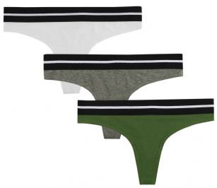 Balanced Tech Women's Active Cotton Thongs Panty 3 Pack - Army/H. Grey/White - This Three Pack Active Cotton Thong Panty from Balanced Tech is made from a lightweight 53% Cotton/42% Polyester/5% Elastane fabric that's super soft and comfortable. These underwear provide a breathable function, Sporty jacquard comfortable elastic band won't ride up, tag-less construction, logo design in the front,and four-way stretch construction improves mobility and conforms to the body for excellent support. It'll keeps you cool and comfortable throughout your workout, This economical 3-pack is a smart investment for any woman's active attire collection!About the Brand - Balanced Tech Designed in USA, is an activewear brand that infuses technology, Driven by the latest trends with style and comfort for everyday goals and challenges. Whether you are working up a serious sweat or hanging out on a Sunday, you can always look and feel great with Balanced Tech!