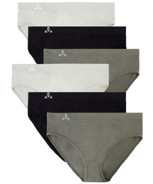 Balanced Tech Women's Seamless Bikini Panties 6-Pack - Grey/Charcoal/Black - This 6 Pack seamless Bikinis From Balanced Tech is made from lightweight 92% Nylon/8% Elastane fabric that's super soft and comfortable and provides anti-odor and Breath-ability that moves moisture away from the body and QUICK DRY moisture control technology ensures fast drying, Four-Way Stretch conforms to the body for excellent support, plus the Seamless-style underwear to ensure Comfort While minimizing visible panty lines, Athletic cut panty underwear has full front coverage and moderate full seat coverage. This economical 6-pack is a smart investment for any woman's active attire collection.About the Brand - "Balanced Tech" is an active-wear brand that infuses technology, Driven by the latest trends with style and comfort for everyday goals and challenges. Whether you are working up a serious sweat or hanging out on a Sunday, you can always look and feel great with Balanced Tech!