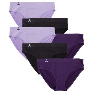 Balanced Tech Women's Seamless Bikini Panties 6-Pack - Blackberry/Black/Violet - This 6 Pack seamless Bikinis From Balanced Tech is made from lightweight 92% Nylon/8% Elastane fabric that's super soft and comfortable and provides anti-odor and Breath-ability that moves moisture away from the body and QUICK DRY moisture control technology ensures fast drying, Four-Way Stretch conforms to the body for excellent support, plus the Seamless-style underwear to ensure Comfort While minimizing visible panty lines, Athletic cut panty underwear has full front coverage and moderate full seat coverage. This economical 6-pack is a smart investment for any woman's active attire collection.About the Brand - "Balanced Tech" is an active-wear brand that infuses technology, Driven by the latest trends with style and comfort for everyday goals and challenges. Whether you are working up a serious sweat or hanging out on a Sunday, you can always look and feel great with Balanced Tech!