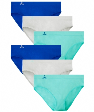 Balanced Tech Women's Seamless Bikini Panties 6-Pack - Aquatic Group - This 6 Pack seamless Bikinis From Balanced Tech is made from lightweight 92% Nylon/8% Elastane fabric that's super soft and comfortable and provides anti-odor and Breath-ability that moves moisture away from the body and QUICK DRY moisture control technology ensures fast drying, Four-Way Stretch conforms to the body for excellent support, plus the Seamless-style underwear to ensure Comfort While minimizing visible panty lines, Athletic cut panty underwear has full front coverage and moderate full seat coverage. This economical 6-pack is a smart investment for any woman's active attire collection.About the Brand - "Balanced Tech" is an active-wear brand that infuses technology, Driven by the latest trends with style and comfort for everyday goals and challenges. Whether you are working up a serious sweat or hanging out on a Sunday, you can always look and feel great with Balanced Tech!