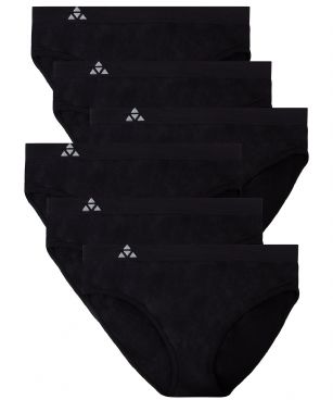 Balanced Tech Women's Seamless Bikini Panties 6-Pack - Solid Black - This 6 Pack seamless Bikinis From Balanced Tech is made from lightweight 92% Nylon/8% Elastane fabric that's super soft and comfortable and provides anti-odor and Breath-ability that moves moisture away from the body and QUICK DRY moisture control technology ensures fast drying, Four-Way Stretch conforms to the body for excellent support, plus the Seamless-style underwear to ensure Comfort While minimizing visible panty lines, Athletic cut panty underwear has full front coverage and moderate full seat coverage. This economical 6-pack is a smart investment for any woman's active attire collection.About the Brand - "Balanced Tech" is an active-wear brand that infuses technology, Driven by the latest trends with style and comfort for everyday goals and challenges. Whether you are working up a serious sweat or hanging out on a Sunday, you can always look and feel great with Balanced Tech!