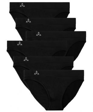 Balanced Tech Women's 6 Pack Seamless Low-Rise Bikini Panties - Black - This 6 Pack seamless Low Rise Bikinis From Balanced Tech is made from lightweight 92% Nylon/8% Elastane fabric that's super soft and comfortable and provides anti-odor and Breath-ability that moves moisture away from the body and QUICK DRY moisture control technology ensures fast drying, Four-Way Stretch conforms to the body for excellent support, plus the Seamless-style underwear to ensure Comfort While minimizing visible panty lines, Athletic cut panty underwear has full front coverage and moderate full seat coverage. This economical 6-pack is a smart investment for any woman's active attire collection.About the Brand - "Balanced Tech" is an active-wear brand that infuses technology, Driven by the latest trends with style and comfort for everyday goals and challenges. Whether you are working up a serious sweat or hanging out on a Sunday, you can always look and feel great with Balanced Tech!