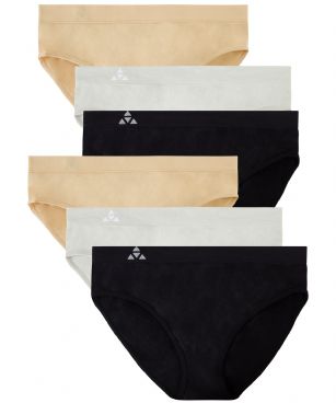 Balanced Tech Women's Seamless Bikini Panties 6-Pack - Black/Nude/Gray - This 6 Pack seamless Bikinis From Balanced Tech is made from lightweight 92% Nylon/8% Elastane fabric that's super soft and comfortable and provides anti-odor and Breath-ability that moves moisture away from the body and QUICK DRY moisture control technology ensures fast drying, Four-Way Stretch conforms to the body for excellent support, plus the Seamless-style underwear to ensure Comfort While minimizing visible panty lines, Athletic cut panty underwear has full front coverage and moderate full seat coverage. This economical 6-pack is a smart investment for any woman's active attire collection.About the Brand - "Balanced Tech" is an active-wear brand that infuses technology, Driven by the latest trends with style and comfort for everyday goals and challenges. Whether you are working up a serious sweat or hanging out on a Sunday, you can always look and feel great with Balanced Tech!