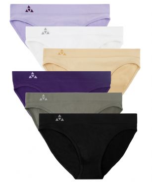 Balanced Tech Women's 6 Pack Seamless Low-Rise Bikini Panties - Classic Essentials - This 6 Pack seamless Low Rise Bikinis From Balanced Tech is made from lightweight 92% Nylon/8% Elastane fabric that's super soft and comfortable and provides anti-odor and Breath-ability that moves moisture away from the body and QUICK DRY moisture control technology ensures fast drying, Four-Way Stretch conforms to the body for excellent support, plus the Seamless-style underwear to ensure Comfort While minimizing visible panty lines, Athletic cut panty underwear has full front coverage and moderate full seat coverage. This economical 6-pack is a smart investment for any woman's active attire collection.About the Brand - "Balanced Tech" is an active-wear brand that infuses technology, Driven by the latest trends with style and comfort for everyday goals and challenges. Whether you are working up a serious sweat or hanging out on a Sunday, you can always look and feel great with Balanced Tech!
