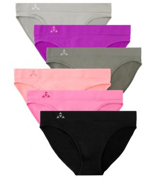Balanced Tech Women's 6 Pack Seamless Low-Rise Bikini Panties - Prism - This 6 Pack seamless Low Rise Bikinis From Balanced Tech is made from lightweight 92% Nylon/8% Elastane fabric that's super soft and comfortable and provides anti-odor and Breath-ability that moves moisture away from the body and QUICK DRY moisture control technology ensures fast drying, Four-Way Stretch conforms to the body for excellent support, plus the Seamless-style underwear to ensure Comfort While minimizing visible panty lines, Athletic cut panty underwear has full front coverage and moderate full seat coverage. This economical 6-pack is a smart investment for any woman's active attire collection.About the Brand - "Balanced Tech" is an active-wear brand that infuses technology, Driven by the latest trends with style and comfort for everyday goals and challenges. Whether you are working up a serious sweat or hanging out on a Sunday, you can always look and feel great with Balanced Tech!