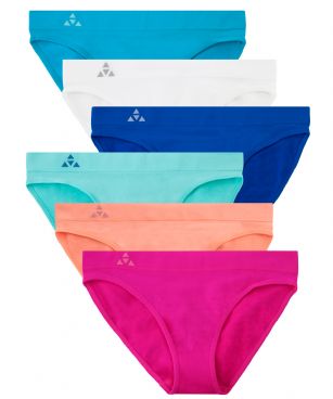 Balanced Tech Women's 6 Pack Seamless Low-Rise Bikini Panties - Tropical Bliss - This 6 Pack seamless Low Rise Bikinis From Balanced Tech is made from lightweight 92% Nylon/8% Elastane fabric that's super soft and comfortable and provides anti-odor and Breath-ability that moves moisture away from the body and QUICK DRY moisture control technology ensures fast drying, Four-Way Stretch conforms to the body for excellent support, plus the Seamless-style underwear to ensure Comfort While minimizing visible panty lines, Athletic cut panty underwear has full front coverage and moderate full seat coverage. This economical 6-pack is a smart investment for any woman's active attire collection.About the Brand - "Balanced Tech" is an active-wear brand that infuses technology, Driven by the latest trends with style and comfort for everyday goals and challenges. Whether you are working up a serious sweat or hanging out on a Sunday, you can always look and feel great with Balanced Tech!