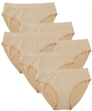 Balanced Tech Women's Seamless Bikini Panties 6-Pack - Nude - This 6 Pack seamless Bikinis From Balanced Tech is made from lightweight 92% Nylon/8% Elastane fabric that's super soft and comfortable and provides anti-odor and Breath-ability that moves moisture away from the body and QUICK DRY moisture control technology ensures fast drying, Four-Way Stretch conforms to the body for excellent support, plus the Seamless-style underwear to ensure Comfort While minimizing visible panty lines, Athletic cut panty underwear has full front coverage and moderate full seat coverage. This economical 6-pack is a smart investment for any woman's active attire collection.About the Brand - "Balanced Tech" is an active-wear brand that infuses technology, Driven by the latest trends with style and comfort for everyday goals and challenges. Whether you are working up a serious sweat or hanging out on a Sunday, you can always look and feel great with Balanced Tech!