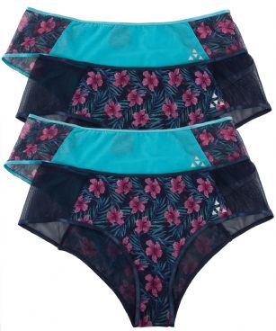 Balanced Tech Women's Printed Mesh Hipster Panty 4 Pack - Hibiscus - This 4 Pack Printed Mesh Hipster Briefs From Balanced Tech is made from lightweight 83%Polyester / 17%Elastane mesh fabric that's ideal for your active lifestyle. It's super soft and exceptionally lightweight, provides a breathable and Quick dry moisture control technology that ensures fast drying and moves moisture away from the body, Two-Way stretch conforms to the body for excellent support, Comfortable waistband and low-rise construction for more comfort while minimizing irritation. This economical Four pack is a smart investment for any woman's active attire collection.