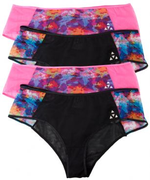Balanced Tech Women's Printed Mesh Hipster Panty 4 Pack - Liquid Dream - This 4 Pack Printed Mesh Hipster Briefs From Balanced Tech is made from lightweight 83%Polyester / 17%Elastane mesh fabric that's ideal for your active lifestyle. It's super soft and exceptionally lightweight, provides a breathable and Quick dry moisture control technology that ensures fast drying and moves moisture away from the body, Two-Way stretch conforms to the body for excellent support, Comfortable waistband and low-rise construction for more comfort while minimizing irritation. This economical Four pack is a smart investment for any woman's active attire collection.