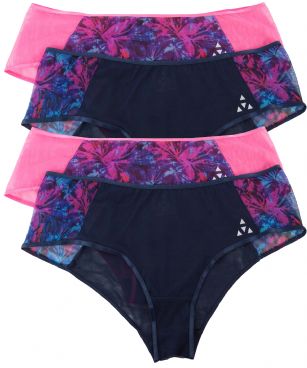 Balanced Tech Women's Printed Mesh Hipster Panty 4 Pack - Dark Floral - This 4 Pack Printed Mesh Hipster Briefs From Balanced Tech is made from lightweight 83%Polyester / 17%Elastane mesh fabric that's ideal for your active lifestyle. It's super soft and exceptionally lightweight, provides a breathable and Quick dry moisture control technology that ensures fast drying and moves moisture away from the body, Two-Way stretch conforms to the body for excellent support, Comfortable waistband and low-rise construction for more comfort while minimizing irritation. This economical Four pack is a smart investment for any woman's active attire collection.