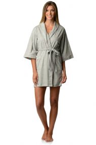 Casual Nights Womens Jersey Kimono Short Robe - Heather Grey