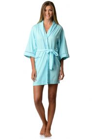 Casual Nights Womens Jersey Kimono Short Robe - Turquoise