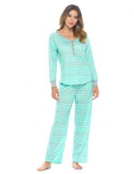 Casual Nights Women's Jersey Knit Long-Sleeve Pajama Set - Green