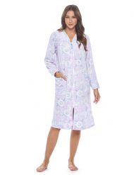 Casual Nights Women's Zip Up Robe Housecoat, Velour Duster Lounger Dress with Pockets - Lilac